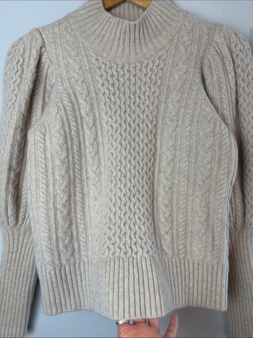 Sea New York Cable Stitch Sweater Extrafine Merino Wool in Barley Small Luxury - Picture 7 of 16